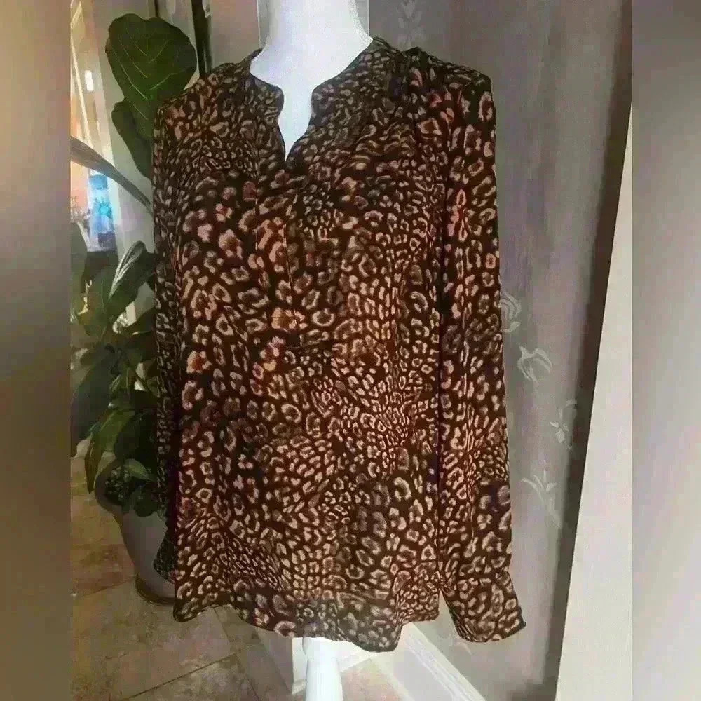 Lark and Ro blouse 16. NWT Animal print Black Brown long sleeve lightweight airy - Picture 8 of 10